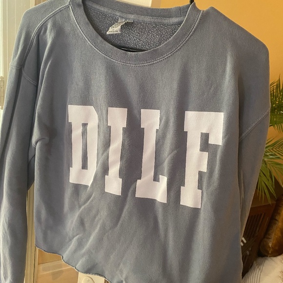 CALL HER DADDY DILF CREW NECK CROPPED LIGHT BLUE PULLOVER SWEATER - Picture 2 of 5